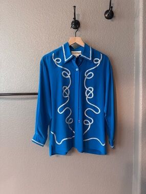 Diane Von Furstenberg Blue Rope Silk Button-Front Shirt Small